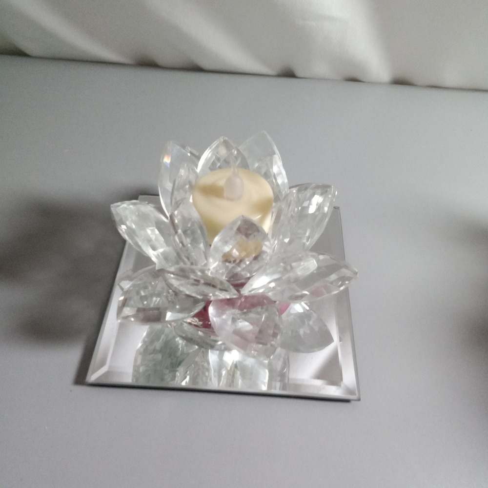 Crystal Lotus Flower Tea Light Candle Holder Mirrored Base 531889 Clear Glass